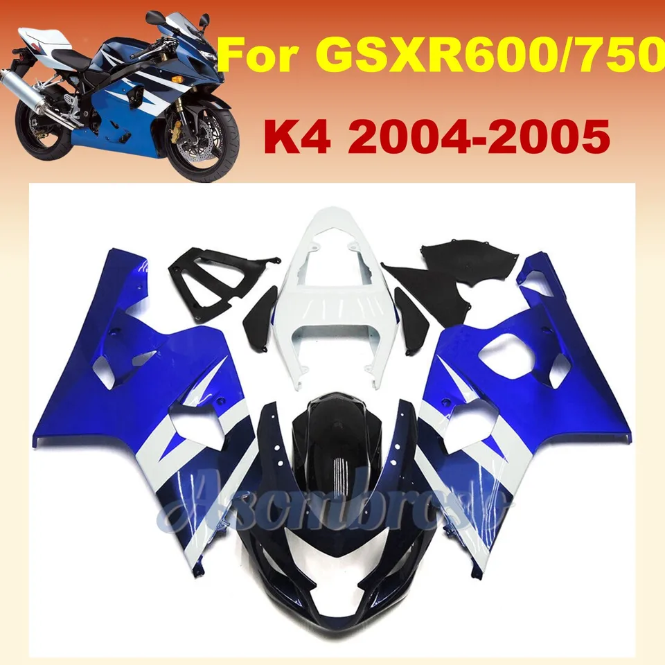 Inštalácia súpravy na kapotáži s náhradnými dielmi pre GSXR600 750 2004 2005 GSXR750 04 05 K4 GSXR 600 Modro-biele motocyklové telo