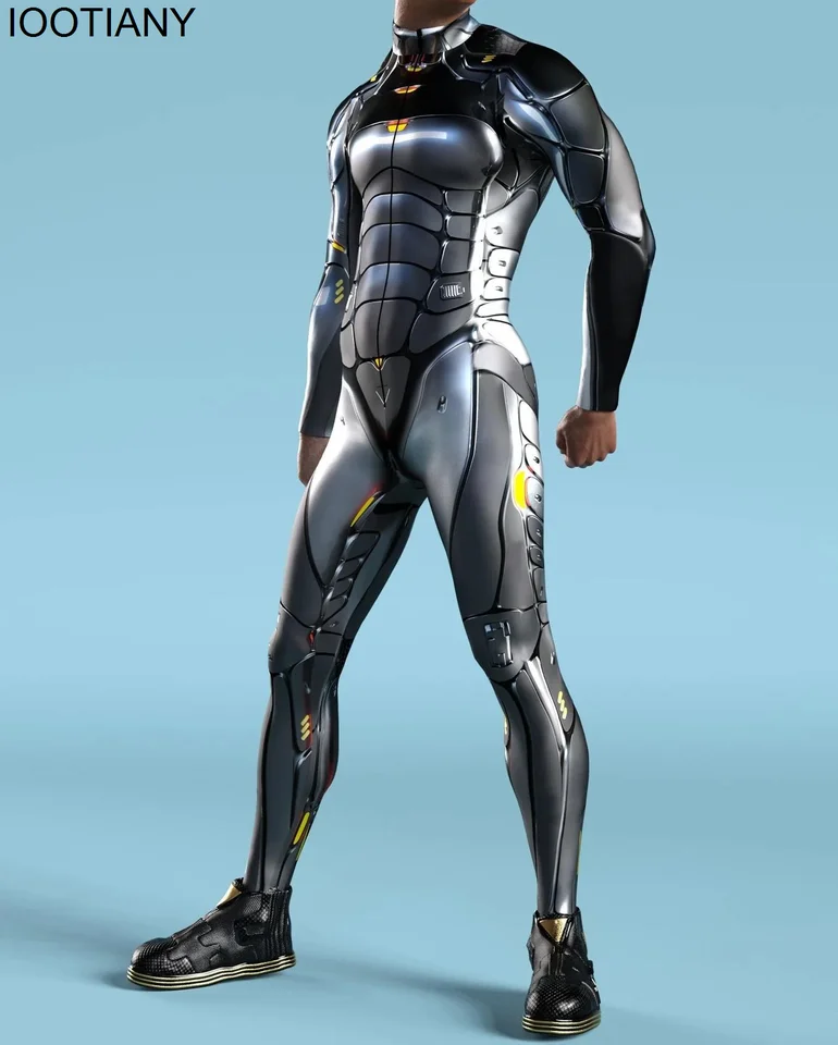 Iootiany Mecha 3D Print Catsuit Dospelí muži zipsu zipsuit Zentai BodySuit Game Costy Weeking Cosplay outfit 2024