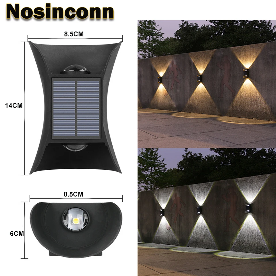 IP65 Solárna LED LED LED vonkajšie osvetlenie čierna abs externá solárna lampa WHRATENÁ BIELA ​​BIELA ​​BIELA ​​VÝKONNÁ VÝKONNÁ A dole na stene.