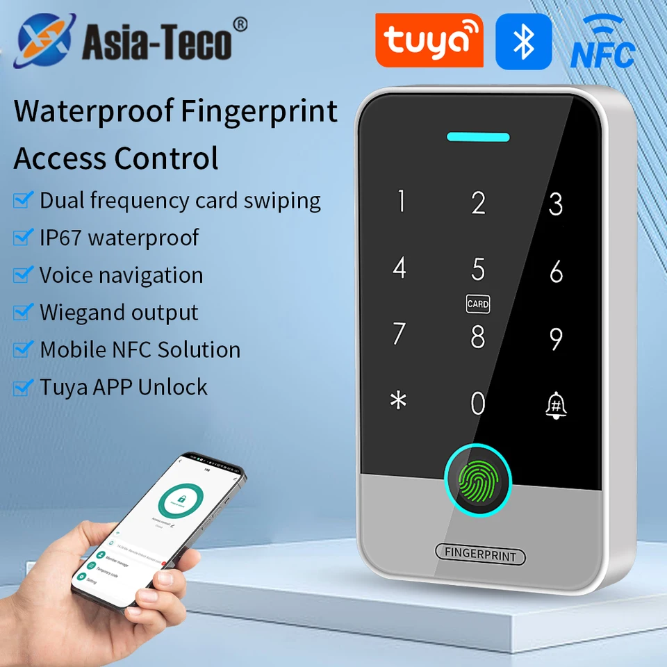 IP67 Systém ovládacích dverí prístupu TUYA RFID 125K 13.56MHz NFC Bluetooth Fingerprint Keyypad Pracujte s WiFi Gateway M1