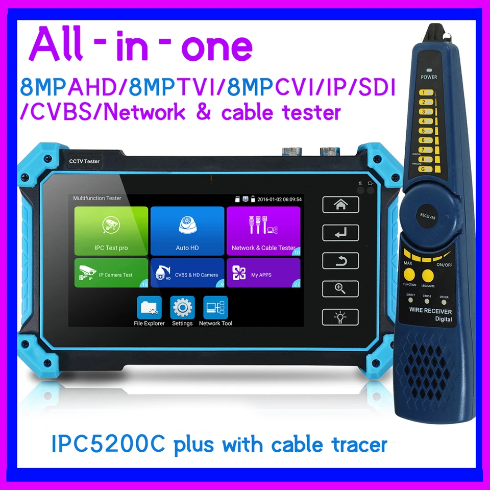 IPC 5200 CCTV Monitor tester HDMI sieťový tester tester Audio Monitor Analógový test digitálny IP fotoaparát tester CFTV satelitný lokátor