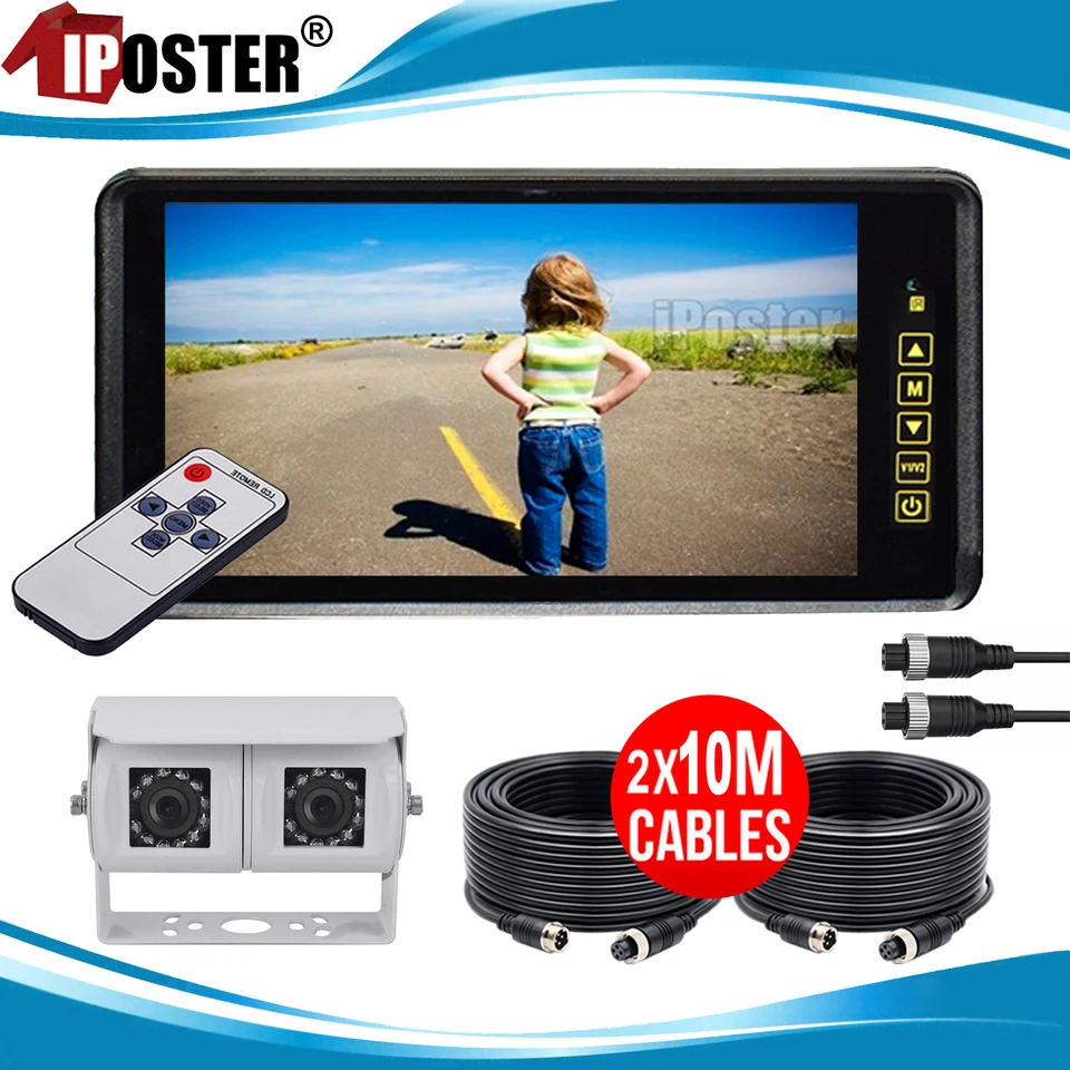 Iposter 9 palcov TFT LCD Screen View Zadný zrkadlo Monitor Dual Head Cool Overing Cameas 24 IR LEDS