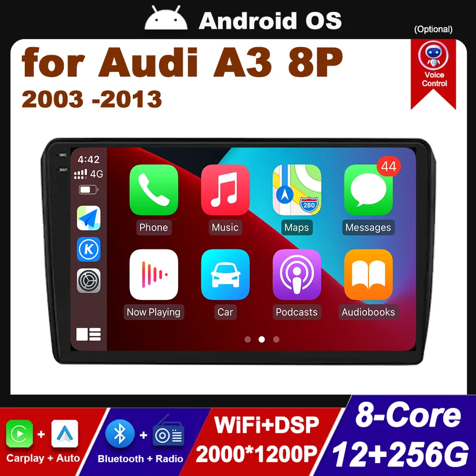 IPS obrazovka WiFi Head Unit Android OS Bluetooth Navigation Car Video Multimedia Player 4G Nie 2 Din pre Audi A3 8p 2003 - 2013
