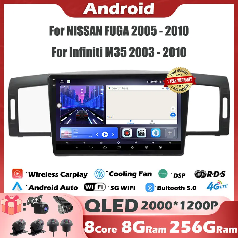 IPS/QLED pre Nissan Fuga 2005 - 2010 pre Infiniti M35 2003 - 2010 Android 14 CAR Radio GPS navigácia 4G WiFi CarPlay Player