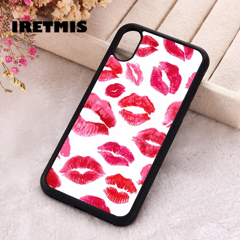 Iretmis telefónne puzdro pre iPhone x x max xr 11 12 13 pro Mini 14 15 16 plus gumové silikónové červené bozky pery