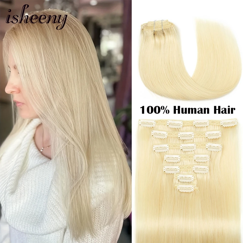 iSheeny Blonde Clip v ľudských vlasoch Prírodné predlžovanie vlasov s priamym klipom 12 