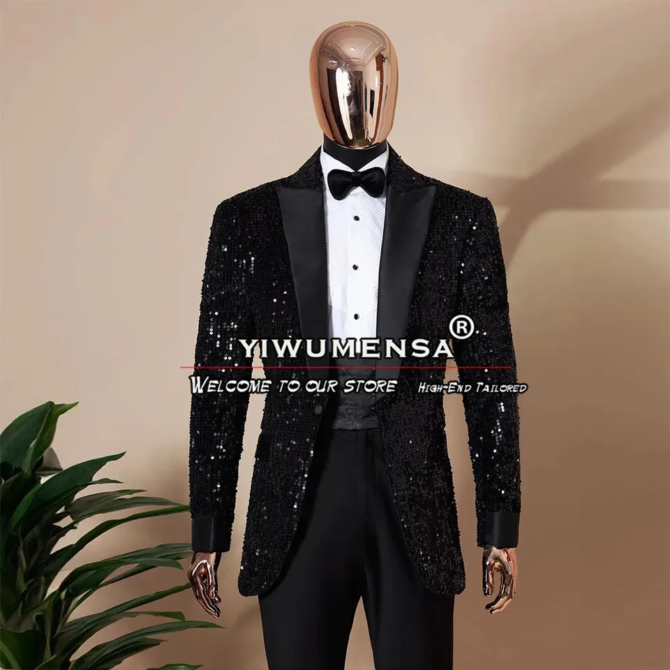 Iskrivé flitre vyhovujú mužom formálnym ženíchom svadobné smokingy na mieru vyrobené 2 kusy (bunda nohavice) Prom banketové šaty elegantné šaty mužov