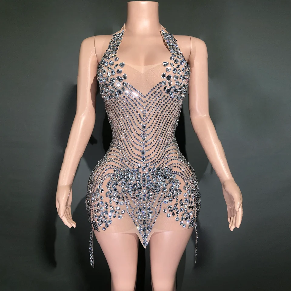 Iskrivé kamienky Večer Prom oslavujte narodeninové šaty sexy ohláňovač bezprsté sieťové mletie Velvet Short Dress Performance Performance