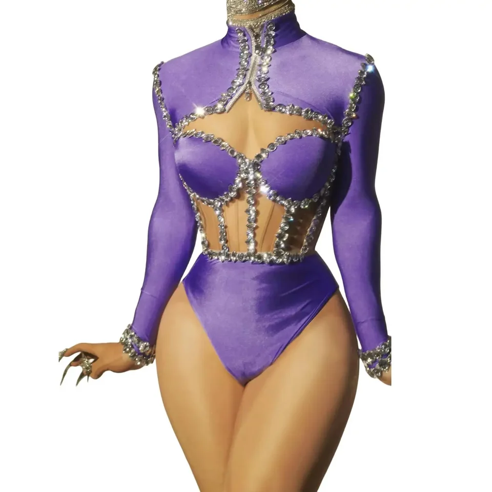 Iskrivý kamienok BodySuits for Women s dlhým rukávom obleky na oblečenie sada tanečného drag queen coss pól tanec