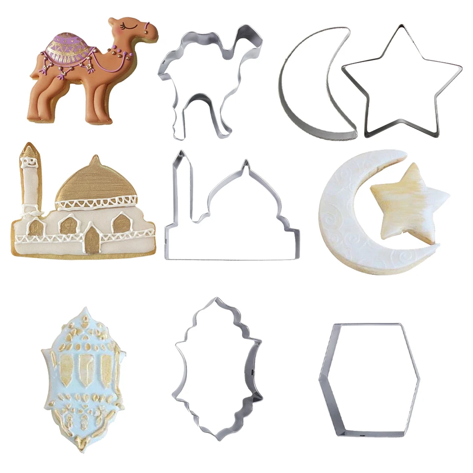 Islamský ramadán Cookie Cutters Eid Mubarak Moon Star Lantern Camel Design Biscuit Fold Eid Party
