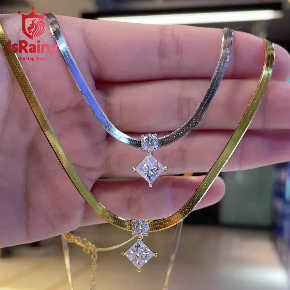 Israiny 6,5 mm princezná Cut Real Moissanite Gra certifikovaný S925 Striebro 18k Zlatý prívesok Náhrdelník pre ženy Fine Jewelr Gift