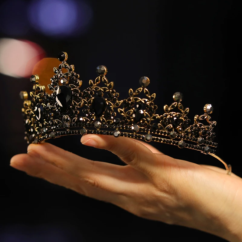Itacazzo svadobné pokrývky hlavy Čierne dámske módne svadobná princezná kamienok Classic Tiaras Girl's Grand Birthday Crown Crown
