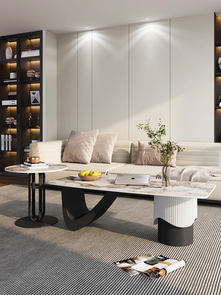#Italian Minimalistická rocková doska konferenčný stolík Svetlo Luxusná moderná obývacia izba Kreačný domáci čajový stôl