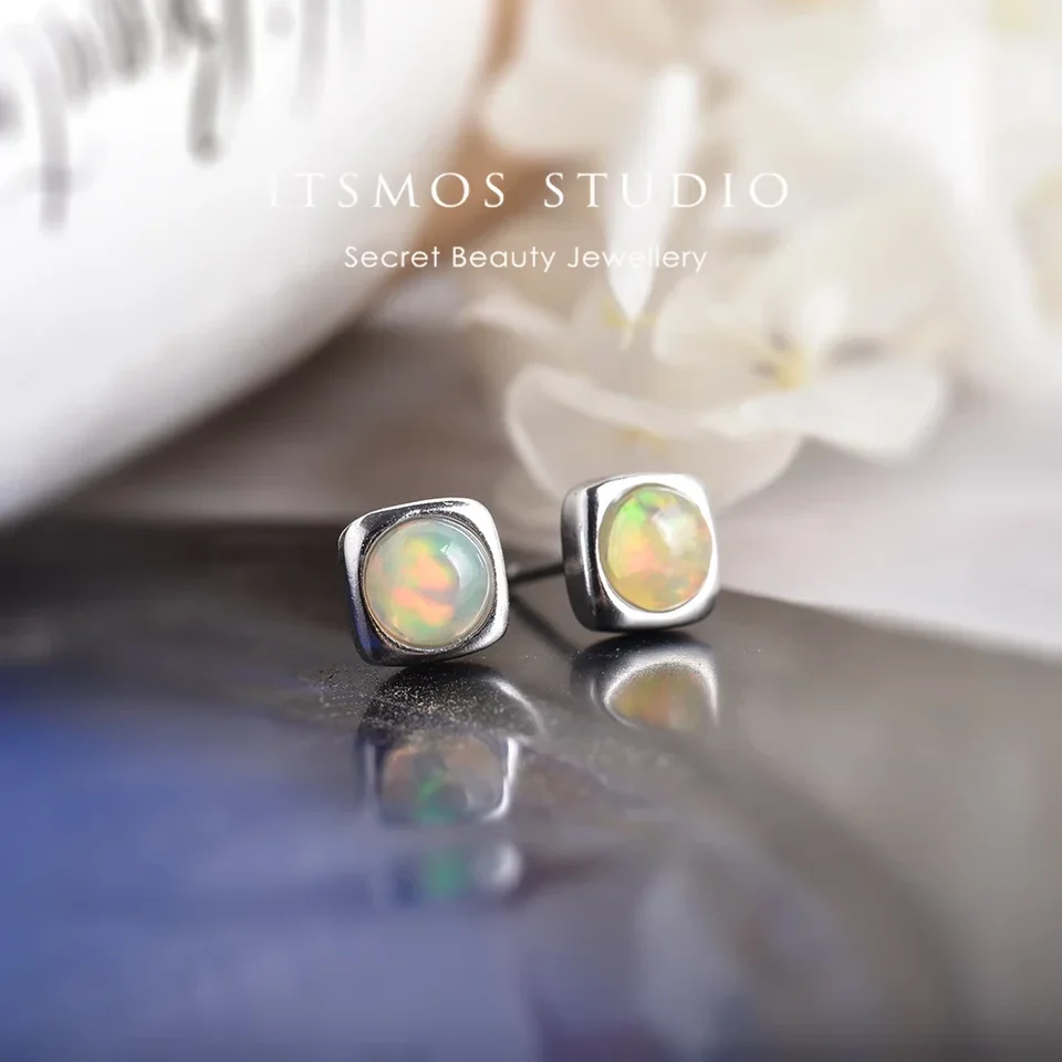 ItSmos Drain Opal náušnice strieborný post 5 mm opálová kocka Prírodné drahokamové gombíky štvorcové piercing náušnice pre ženy darček
