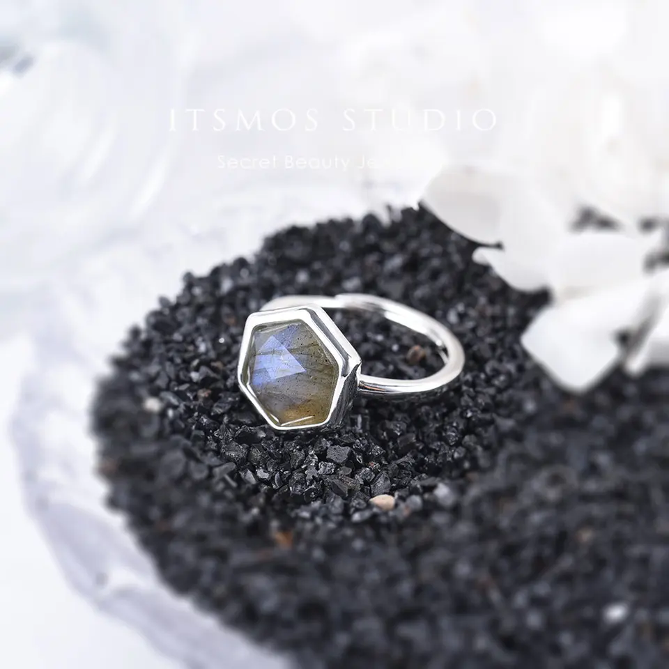 ItSmos Hexagon Rose Quartz Rings Rings Labradorite Gemstone Apatite Band Geometric Ametyst Rings Vintage Jewelry for Women Gift