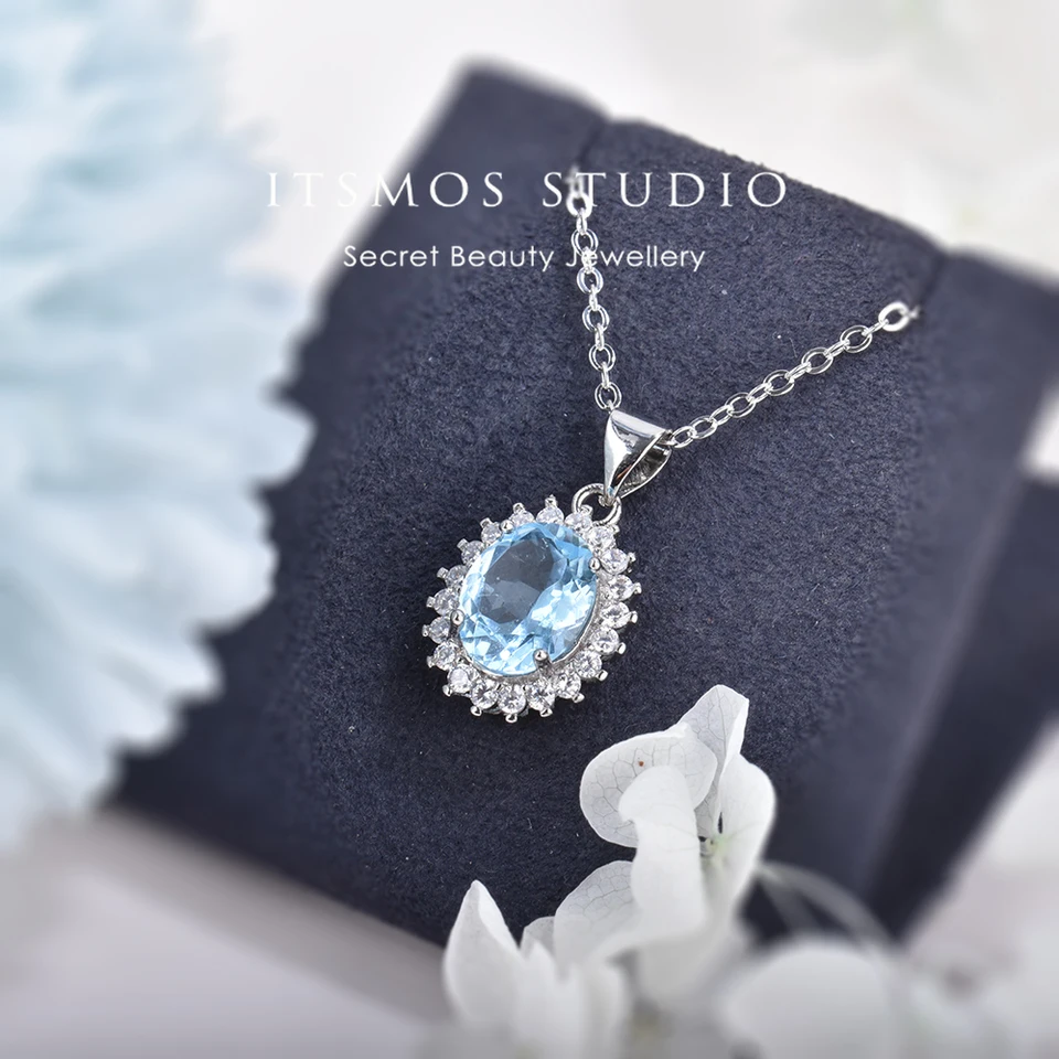 ITSMOS Topaz Crystal Pendant Náhrdelník Prírodný drahokam ženský S925 Sterling strieborný náhrdelník Luxusné šperky pre ženy darček