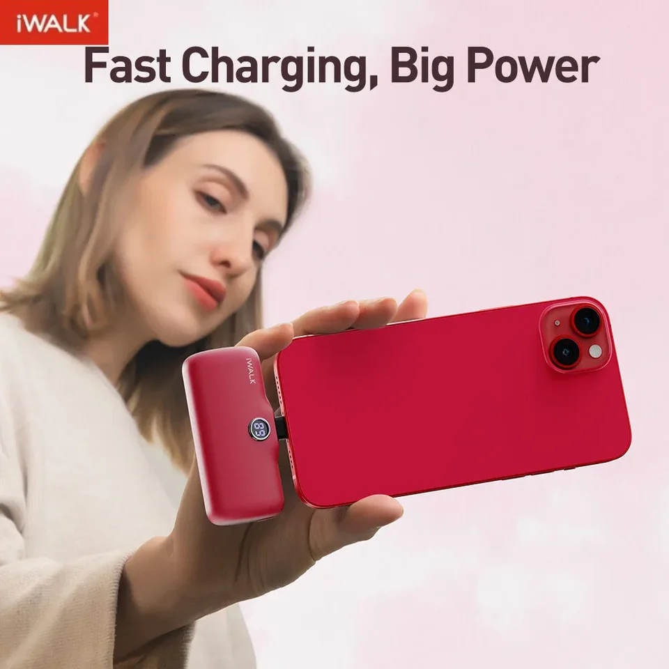 Iwalk-External Mobile Power Bank, prenosná banka batérie, nabíjačka s rýchlym nabíjaním pre iPhone, Ultra Mini Bank, 4800 MAH Powerbank