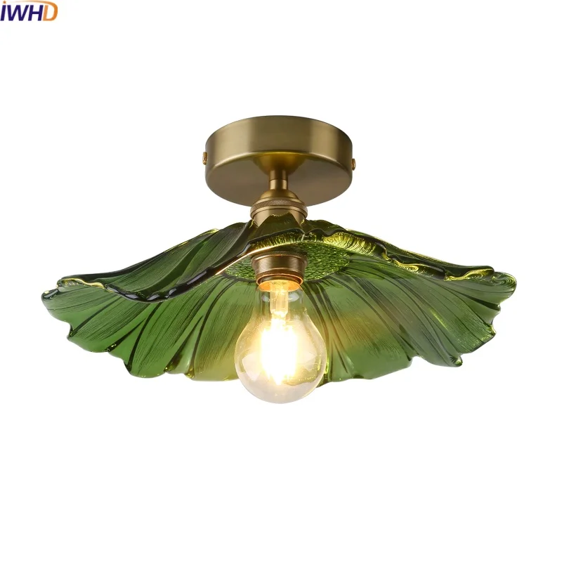 Iwhd domáce osvetlenie LED stropné svietidlá svietidlá balkón veranda obývacia izba sklenená meď Nordická stropná lampa lampa lampa techo
