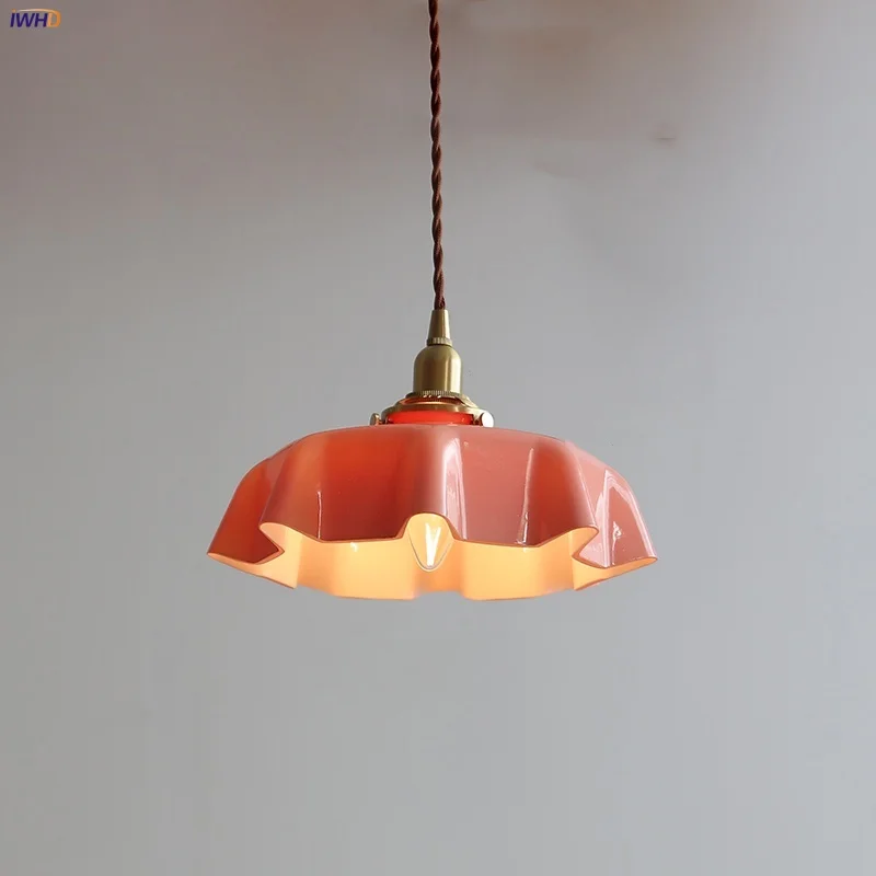 IWHD E14 Copper LED LED prívesok Svetlá svietnika Čítanie uličky Káva ružový domov dekor Nordic Modern Glass Hang Lampenu Suspendu
