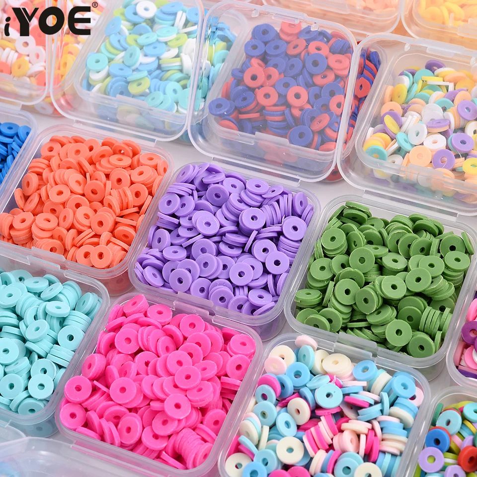Iyoe 350-375pcs/Box 6mm Mix Polymér Clay Lety Ručne vyrábané ploché guľôčkové korálky pre šperky výroby DIY Boho náramok