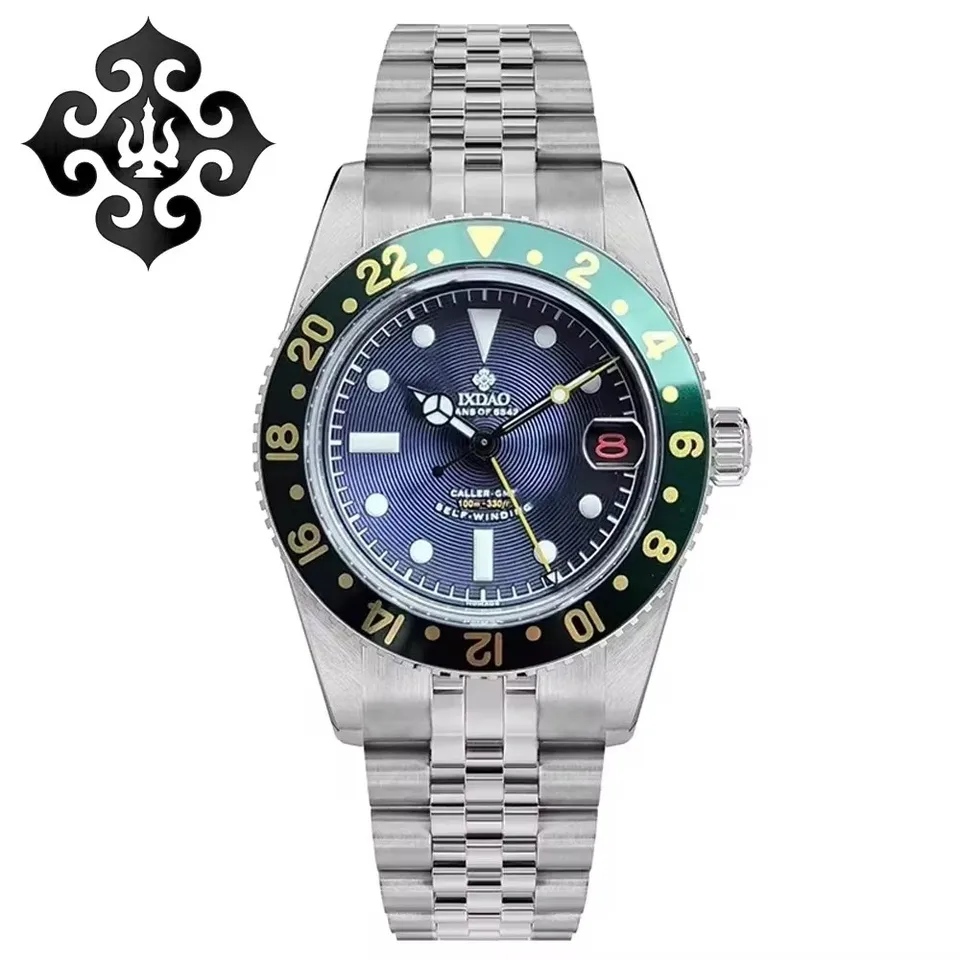 Izos IX & Dao 37mm Men sledujú NH34 GMT Automatické mechanické hodinky Vodotesné 100 m Svetlá zafír Luxusné obchodné náramky