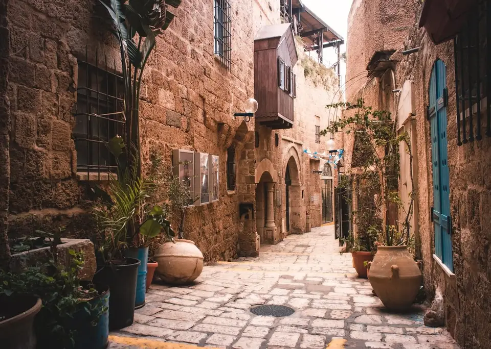 Izrael Jeruzalem staré mesto Street Pozadie retro kamenné domy nástenné párty dekora