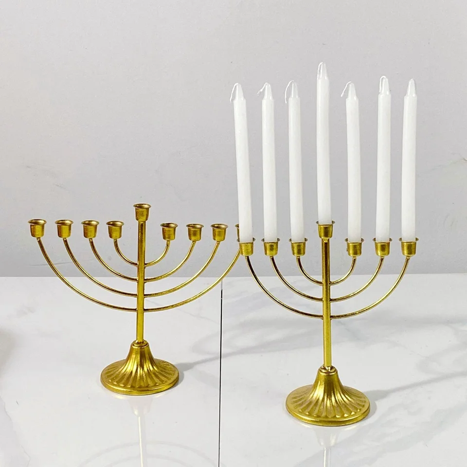 Izrael Židovský sedem lampový stojan na hlavu sviečka Hanukkah Zlatý železný svietnik pre obývaciu izbu Polomiská domáca kancelária