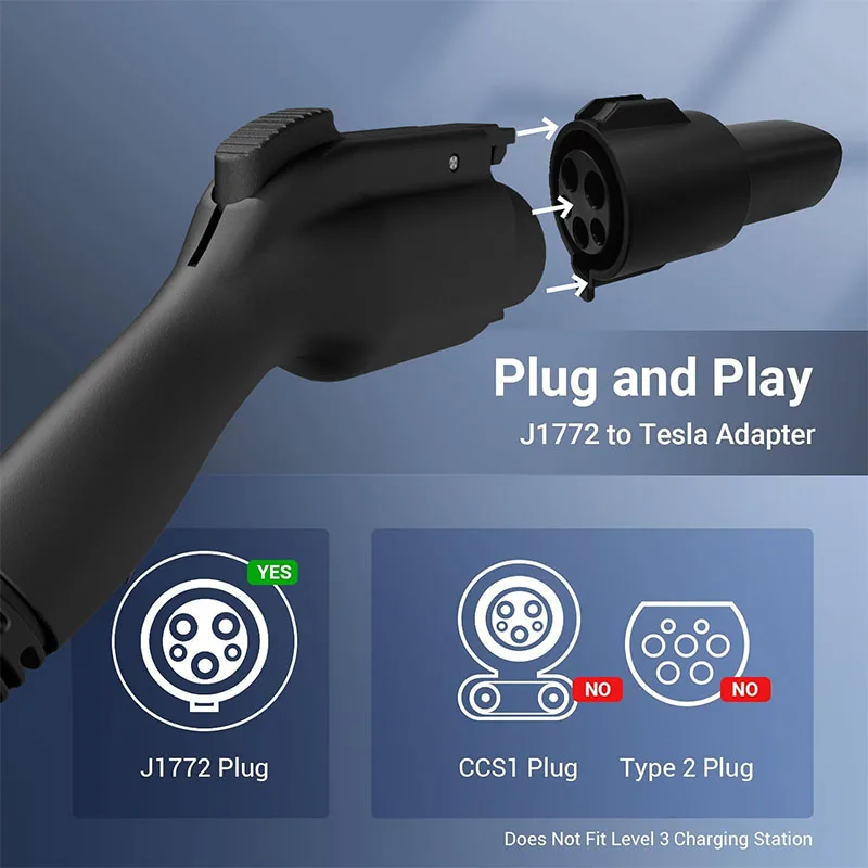 J1772 na Tesle Adapter 80A 240V AC J1772 Charger Adapter pre Tesla Model 3/Y/X/S Mobilný adaptér EV pre Tesla s rýchlym nabíjaním