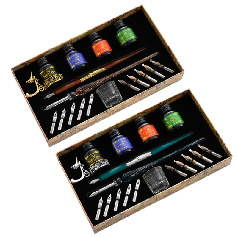 J6PA Vintage Dip Pens Fountain Písanie 10 hrotov držiaka pera Drží darček