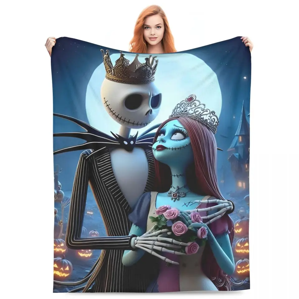 Jack a Sally Halloween prikrývky Nočná mora pred vianočnými flanel Funny Warm Throw prikrývky na jeseň/zima