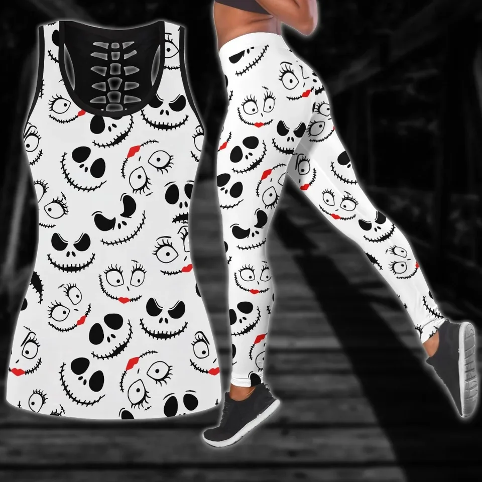 Jack Skallington Dámska dutá vesta a dámske legíny jogy jogu fitnes legíny Športový oblek Disney Tank Top Legging Yoga Set