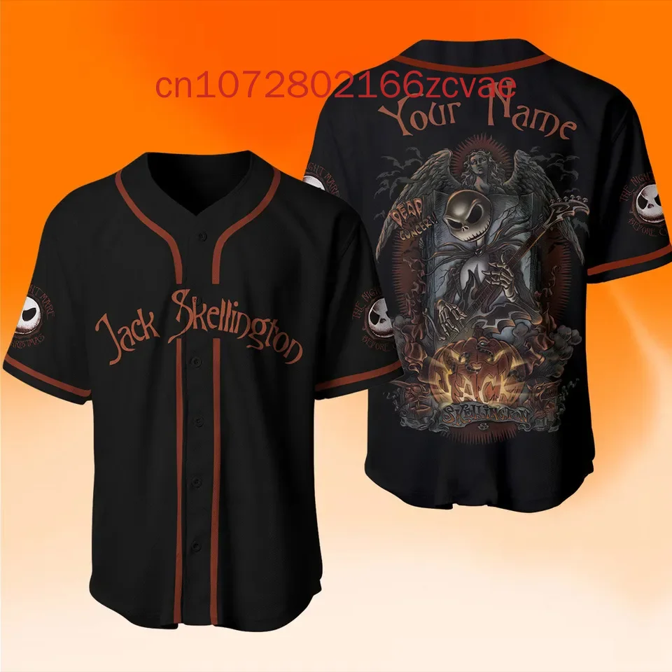 Jack Skellington Baseball Jersey Mens s krátkym rukávom Jersey Disney Jack a Sally The Nightmare pred vianočným dresom baseball