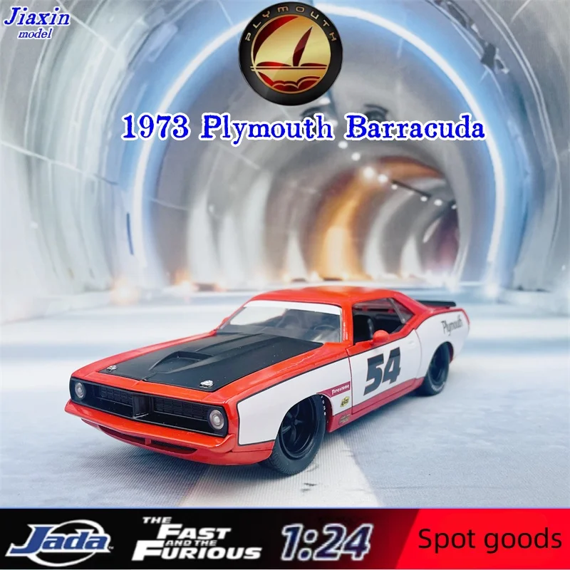 JADA 1/24 Stupnica 1973 Plymouth Barracuda #54 Firestone Model Car Diecasts & Hračky kovové klasické svalové autá červené