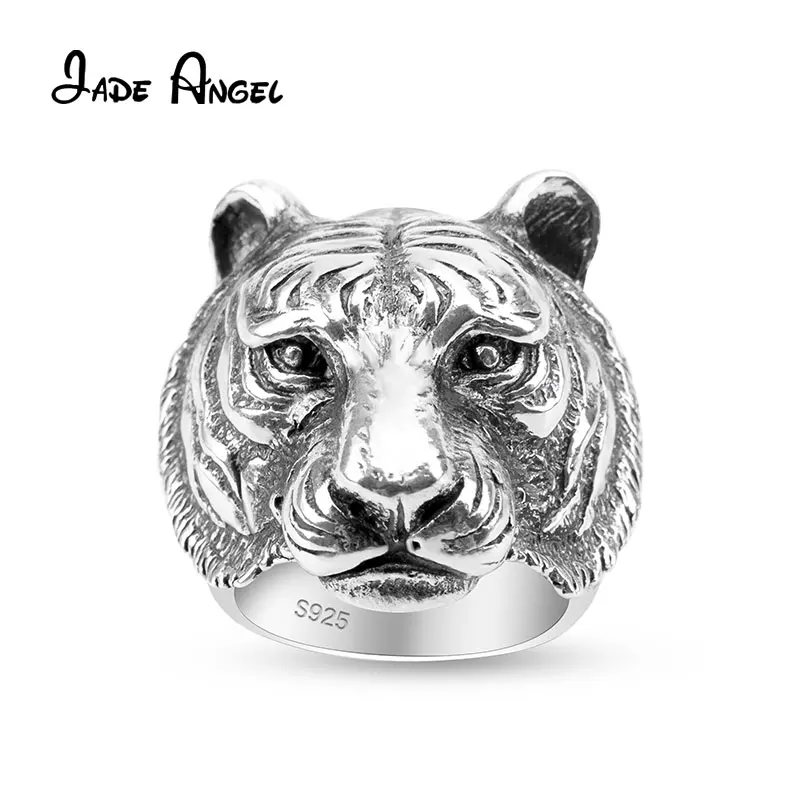 Jade Angel 925 Sterling Silver Tiger Ring Pánske punkové zviera Kráľ Domineering Kreatívny solídny prsteň jemné šperky na festivalovú párty