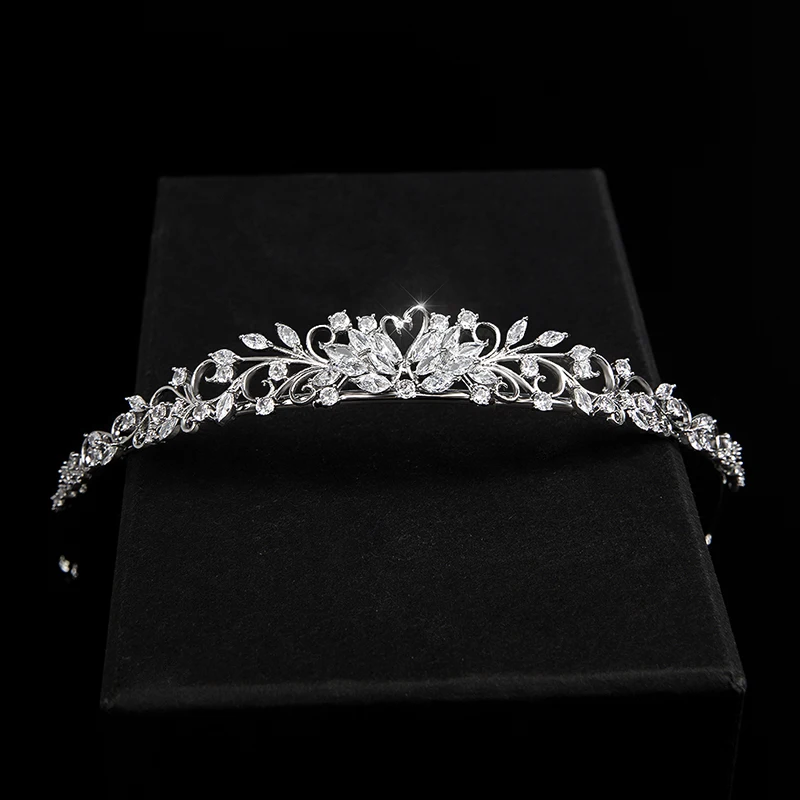 Jade Angel Strieborný slečny Láska Swan Tiaras a koruny pre ženy svadobné vlasy ozdoba Svadobná hlava