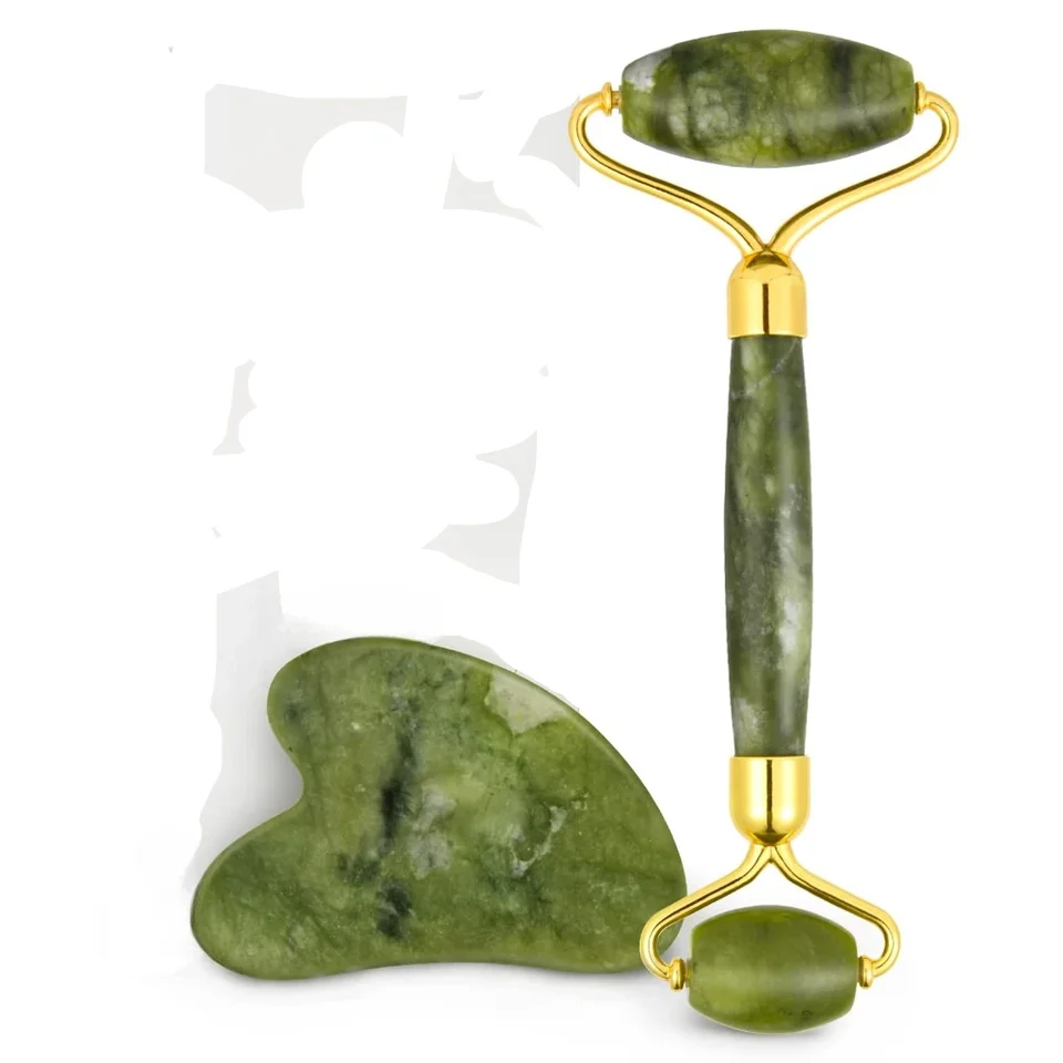 Jade Roller & Gua Sha Set Face Cotify proti starnutiu na tvár prírodná zelená kráska Maságer Nástroj na starostlivosť o pleť na zníženie vrások vrások