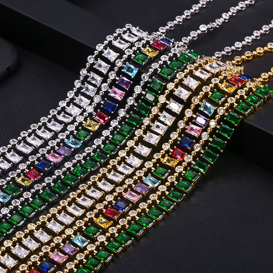 Jankelly Populárny AAA Cubic Zirconia Baguette ťahanie náhrdelník pre ženy nastaviteľná dĺžka trendy geometrické šperky