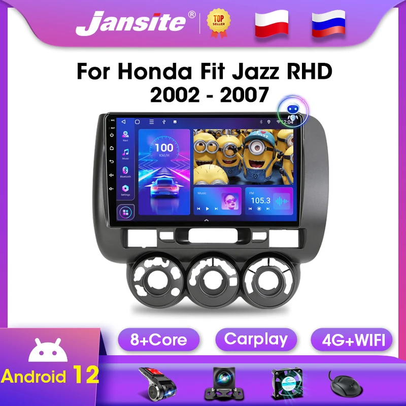 Jansite Android 12 pre Honda Fit Jazz City RHD 2002-2007 2 DIN Car Radio Multimedia Video Player Carplay HeadUnit Auto Stereo FM