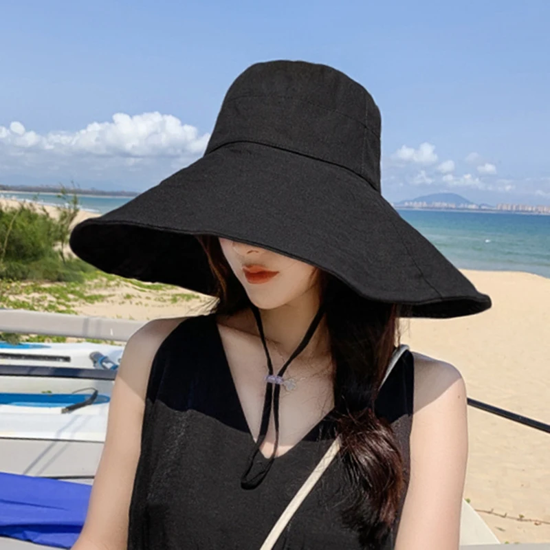 Japonsko a Južná Kórea Big Brim Hat Dámske jarné a letné skladacie cestovanie slnečné klobúky Sun klobúk pevná farba Color Rybársky klobúk
