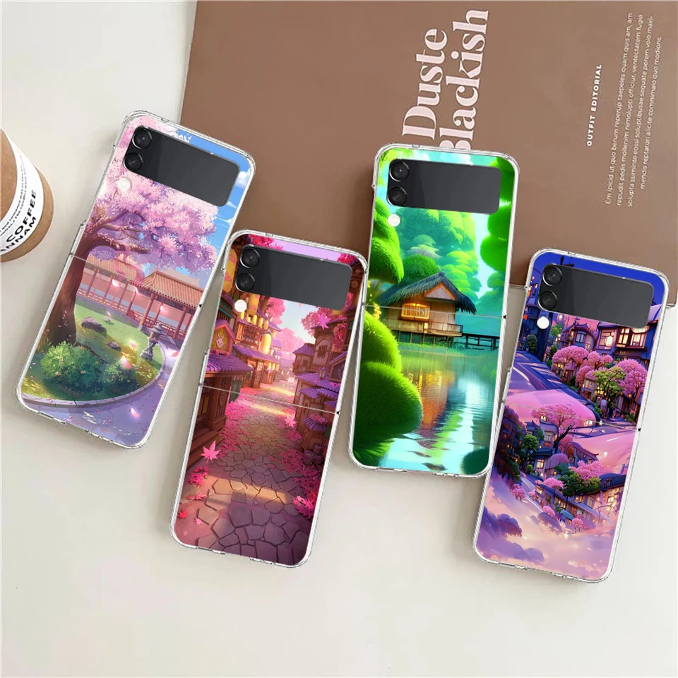 Japonsko Anime Kryt Telefón pre telefón Samsung Galaxy Z Flip 4 puzdro Transparent pre Samsung Z flip3 Hard PC Luxury Foloble Shell
