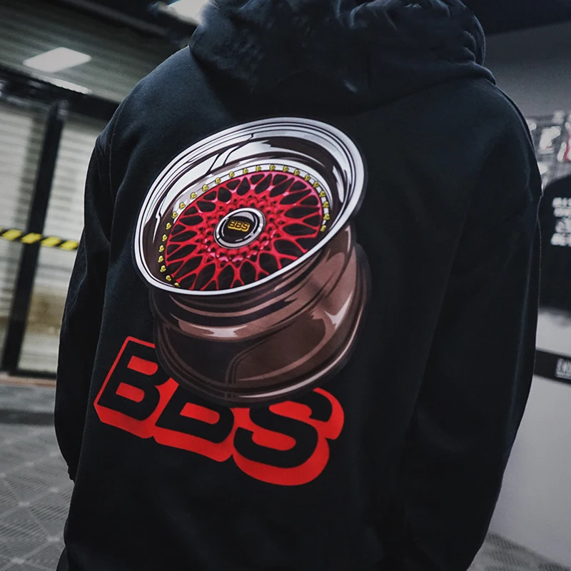 Japonsko Harajuku Car Wheel Hub Rim Print Hoodie Loose Unisex Hoodie Jeseň a zimná mužská kultúrna tričko s kapucňou