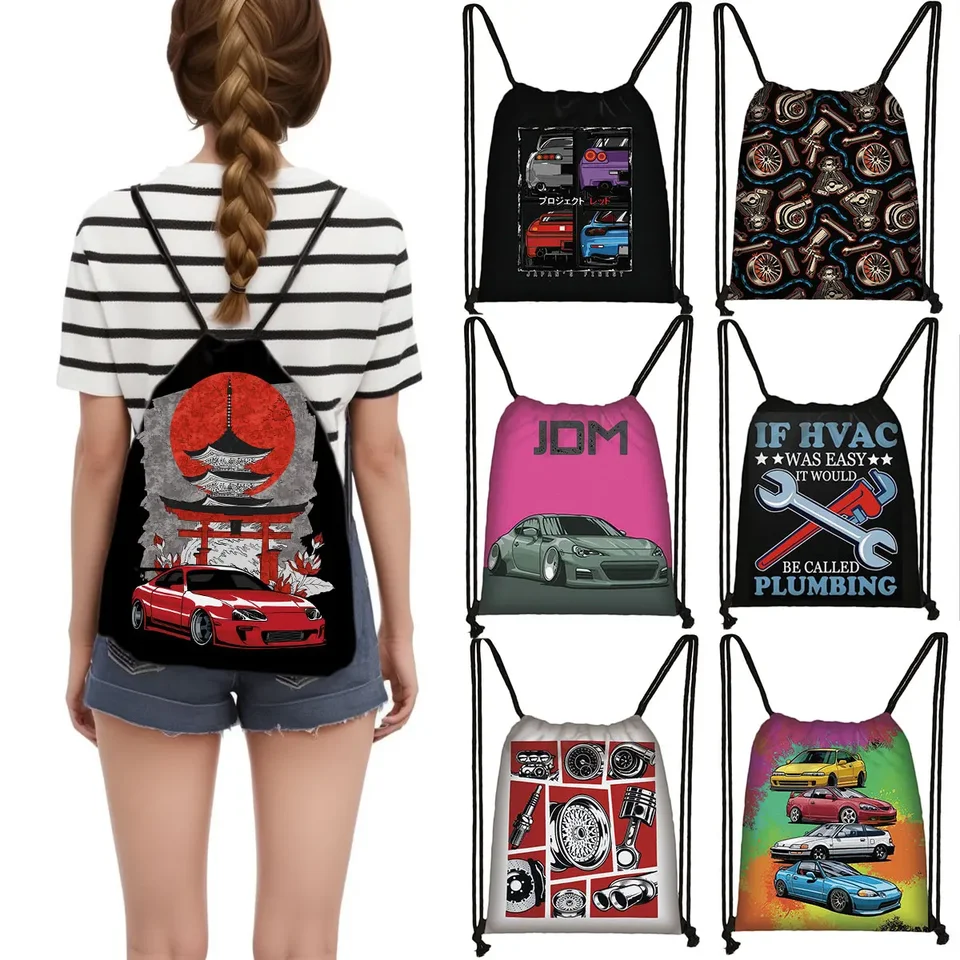 Japonsko JDM Racing Car Batoh Pint Dámske dražené tašky Mechanický motor Turbine vzorové topánky držiak vrecko na cestovanie Daypack bookbag