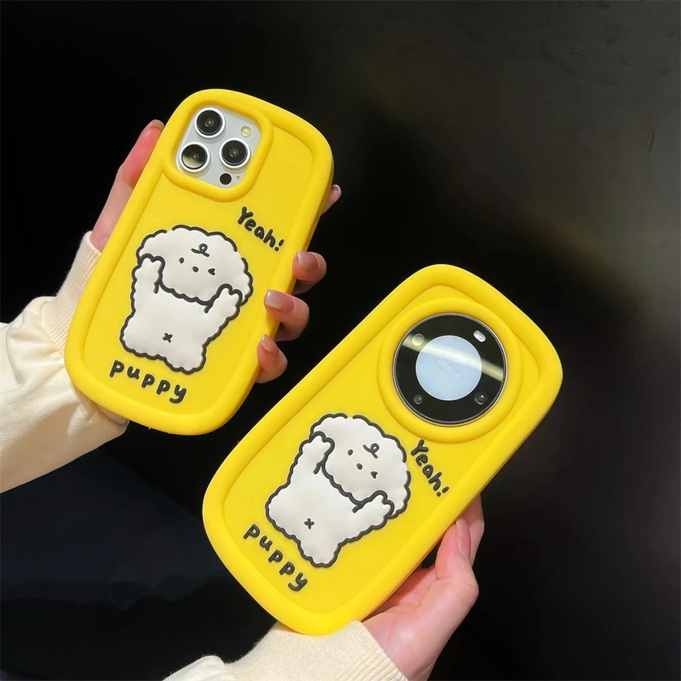 Japonsko roztomilé 3D nožnicové gesto psa gumové puzdro pre iPhone 11 12 13 14 15 Pro Max pre huawei mate60 Mate60pro Cartoon Cover