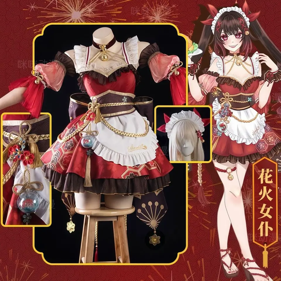 Japonsko Sparkle Cosplay Game Honkai Star Rail Sparkle Maid Cosplay kostým s lukmi hlavy Maid Dress Halloween kostým
