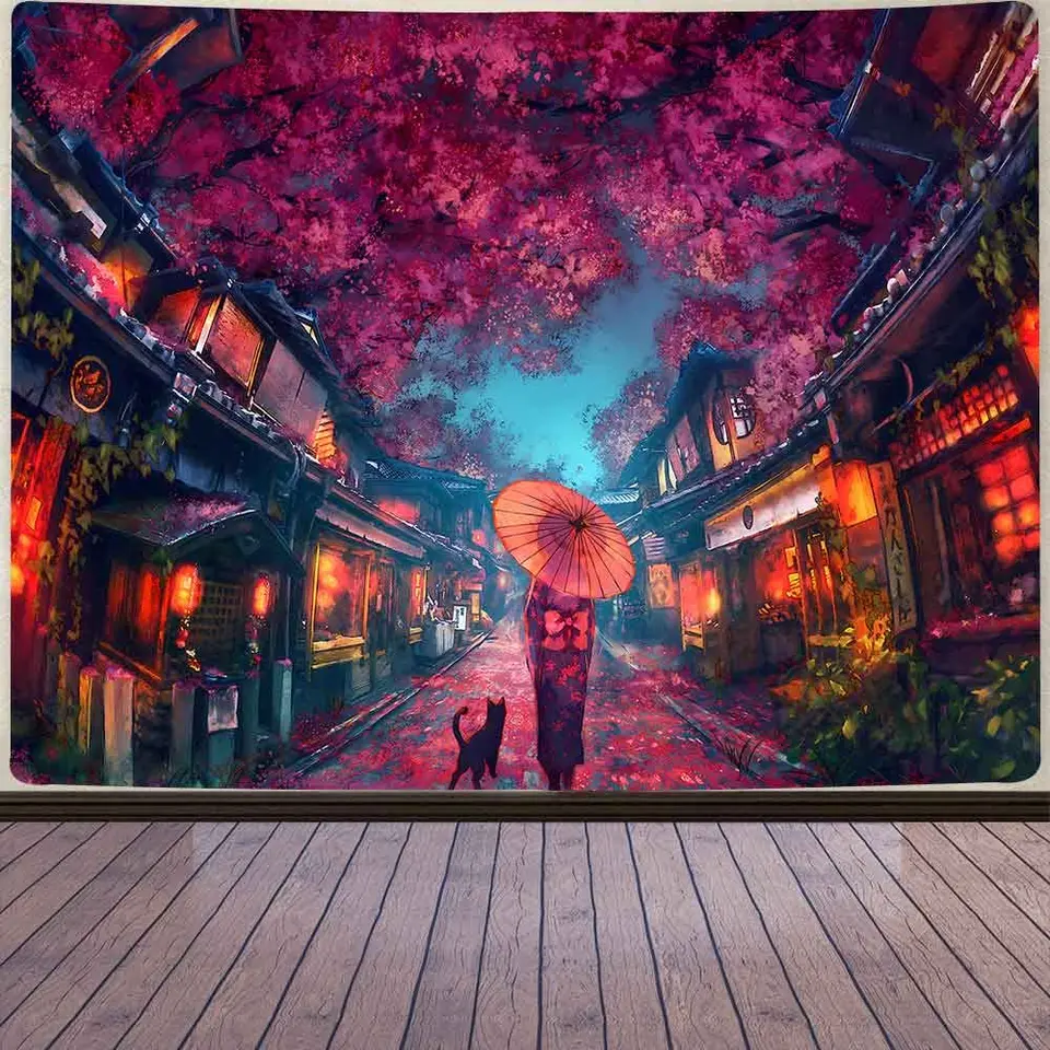 Japonská anime tapiséria staroveká japonská nočná ulica Twarnsady Tapištier, tapiséria Lantern