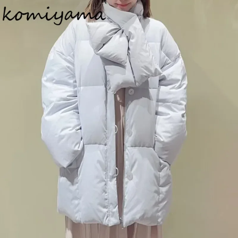 Japonská biela kačica dole voľné Abrigos Invierno 2025 Žena vonkajšie odevy zima nová šálka bunda chlieb Parky zahryté teplé kabáty