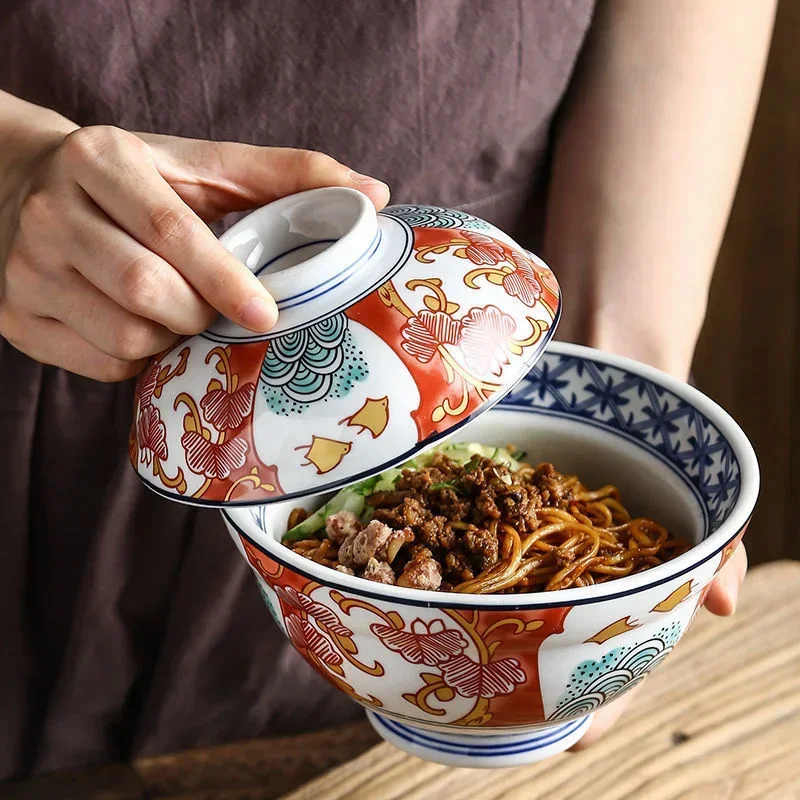 Japonská keramická misa s krycou polievkou rezance ryžová misa dusená vaječná misa pre domácnosť kintchen