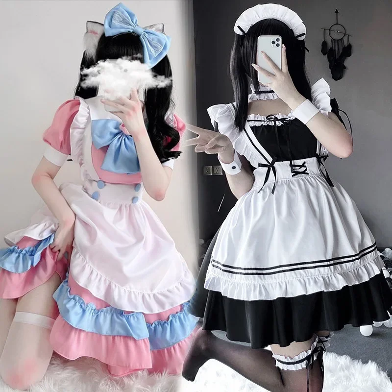Japonská mäkká dievča čierna biela lolita slúžka kostým Cosplay kostýmy roztomilé šaty sexy francúzska zástera Uniforma slúžková strana sukňa