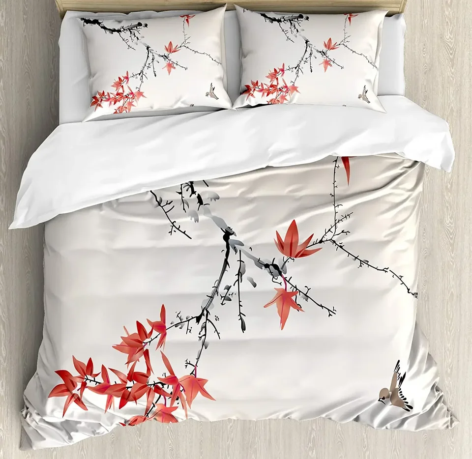 Japonská podstielka Sada pre spálňu Domáca čerešňa kvet Sakura Tree Pobočky Romantické SPR Duvet Cover Cover prikrývky vankúš
