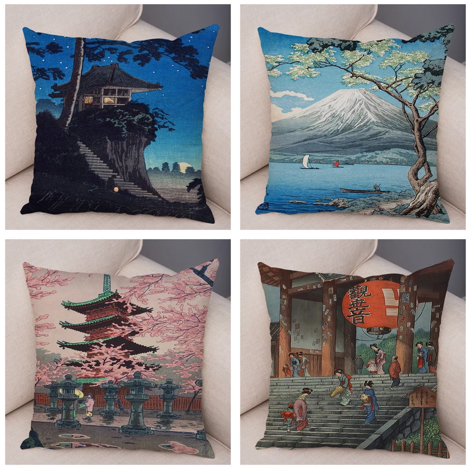 Japonská retro krajina Vytlačená vzorka vankúši